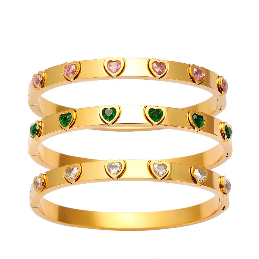 Wholesale Retro Stainless Steel 18K Gold -inlaid Peach Heart Dale Caps Bracelet light_wish_jewels
