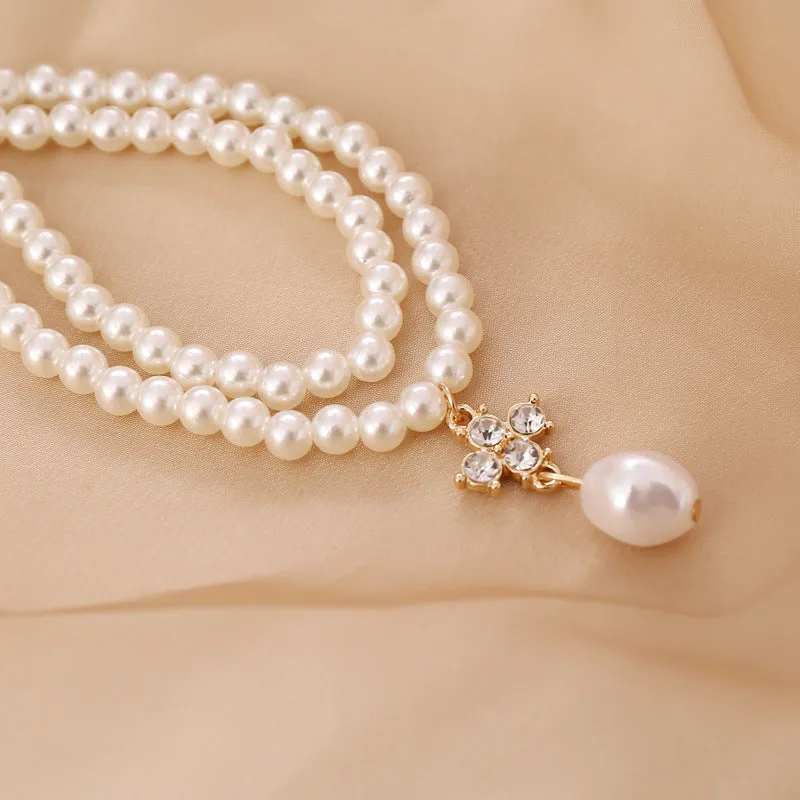 Wholesale Rhinestone Pearl Necklace Clavicle Chain
