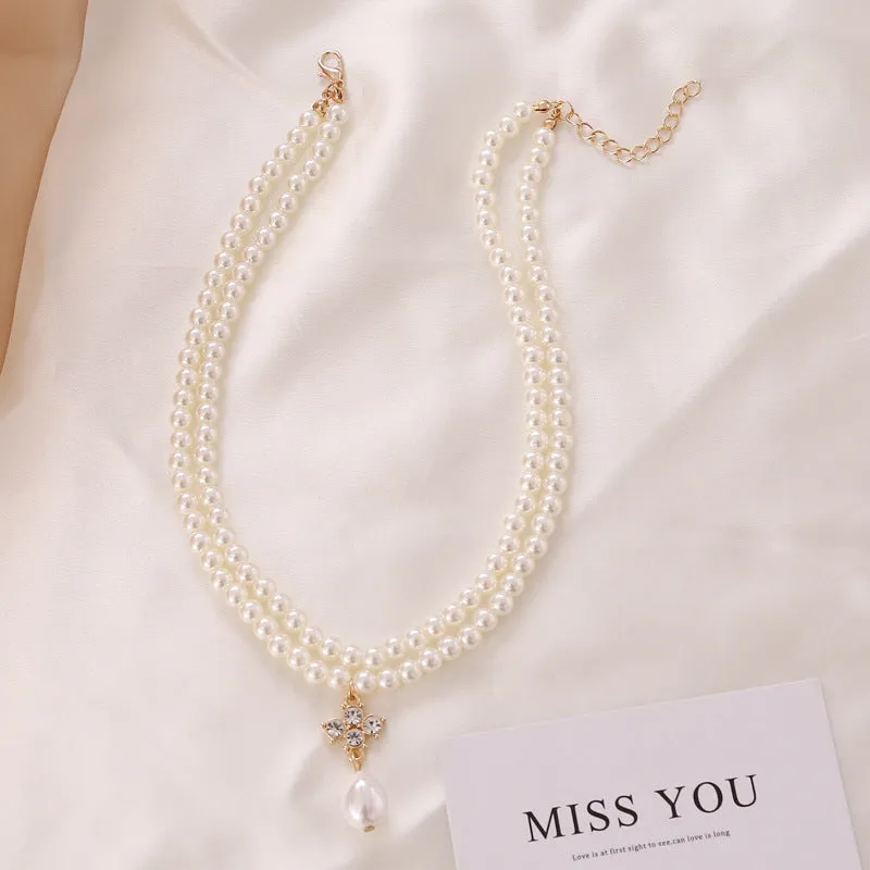 Wholesale Rhinestone Pearl Necklace Clavicle Chain