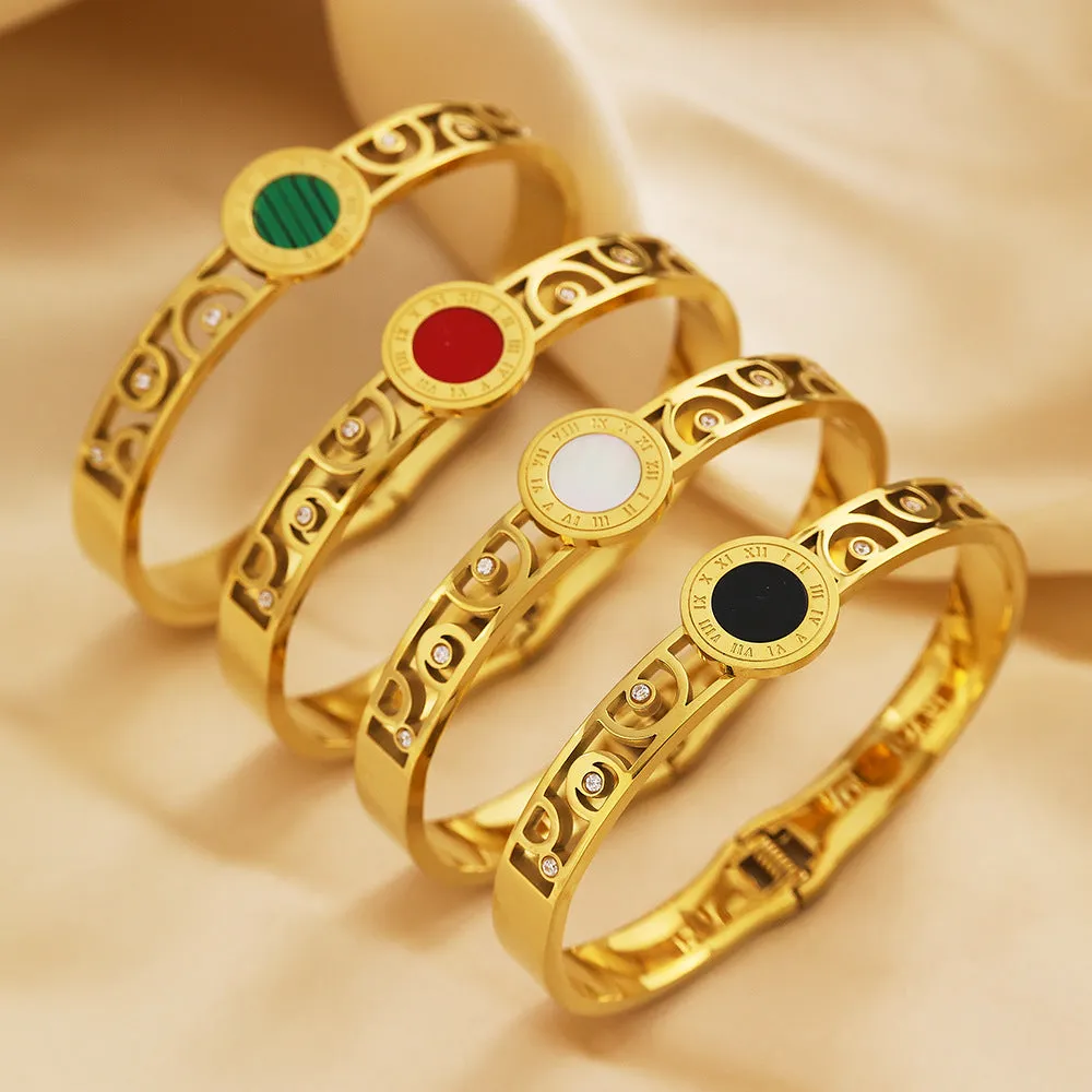 Wholesale Roman Numerals Vintage Hollow Titanium Steel Bracelet light_wish_jewels
