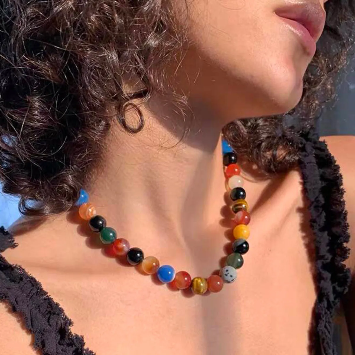 Wholesale  romantic universe planet niche colorful agate stone beaded necklace