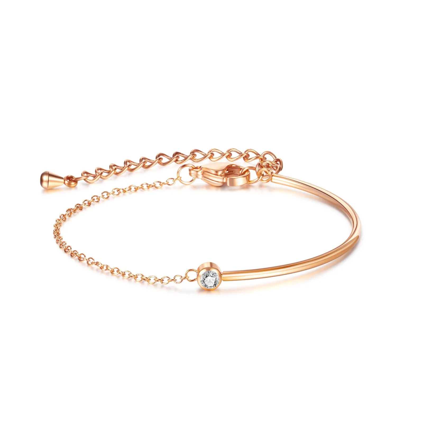 Wholesale Rose Gold Stainless Steel Bracelet with Zircon light_wish_jewels