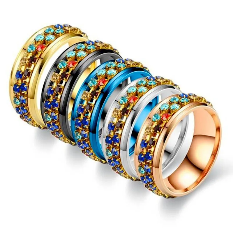 Wholesale Rotatable titanium steel ring Crystal diamond chain rotating couple ring female light_wish_jewels