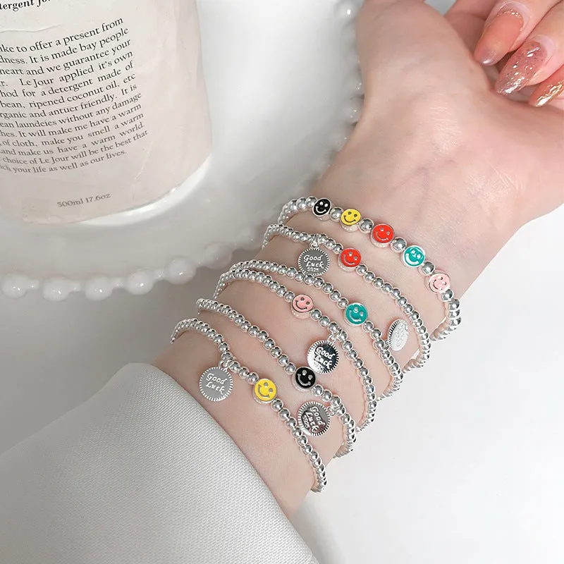 Wholesale S925 Silver Color Smiley Face Ball Bead Bracelet light_wish_jewels
