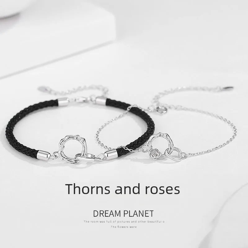Wholesale Silver couple bracelet thorn and rose bracelet light_wish_jewels