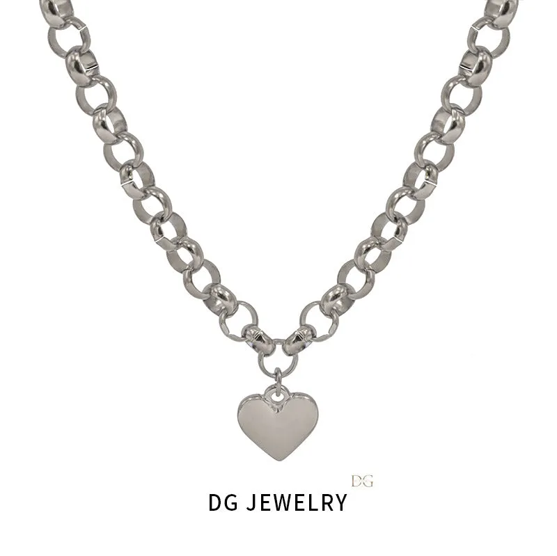 Wholesale Simple and Versatile Smooth Love Pendant Titanium Steel Necklace Set