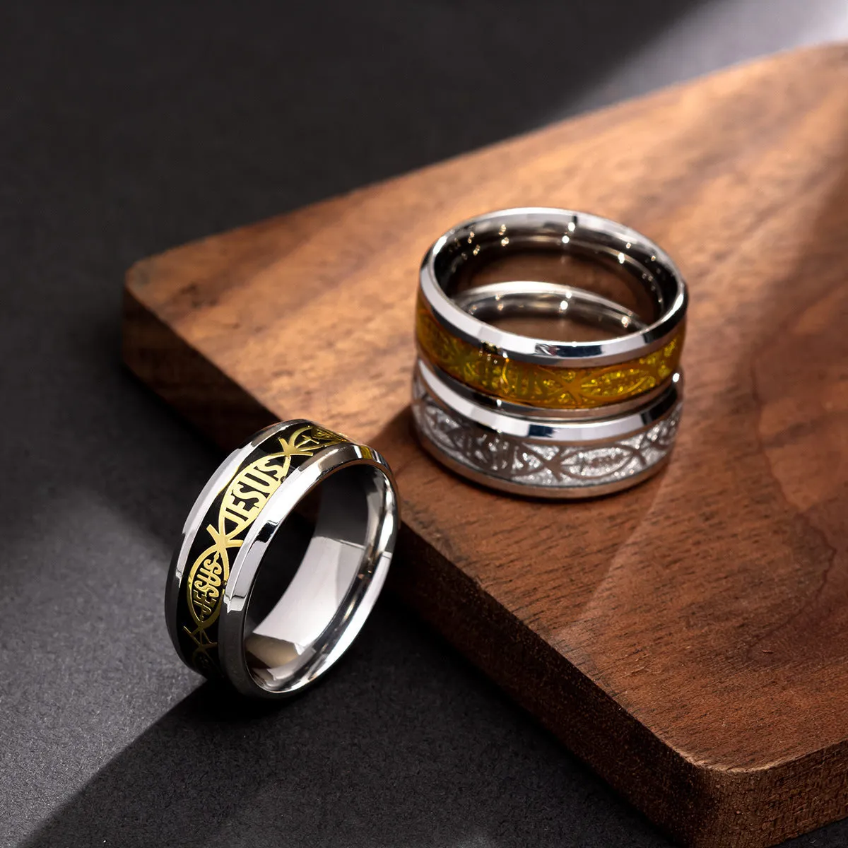 Wholesale Simple Fashion Printed Letters Titanium Steel Ring light_wish_jewels
