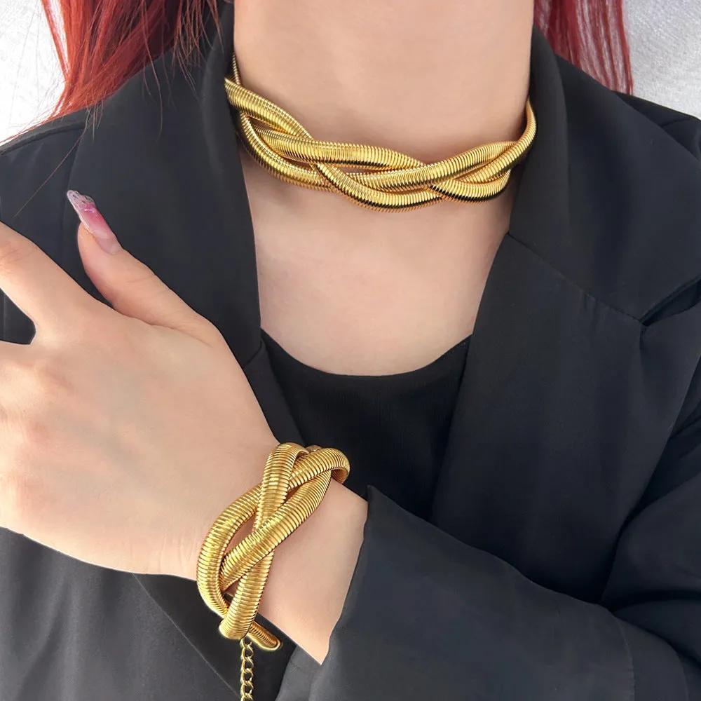 Wholesale Simple Hand-woven Three-layer Twist Titanium Steel Necklace Bracelet light_wish_jewels