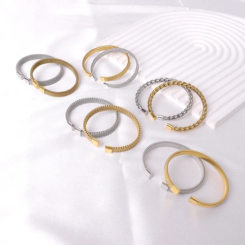 Wholesale Simple Steel Wire Braided C-shaped Bracelet Mesh Chain Titanium Steel Open Versatile Charm Bracelet