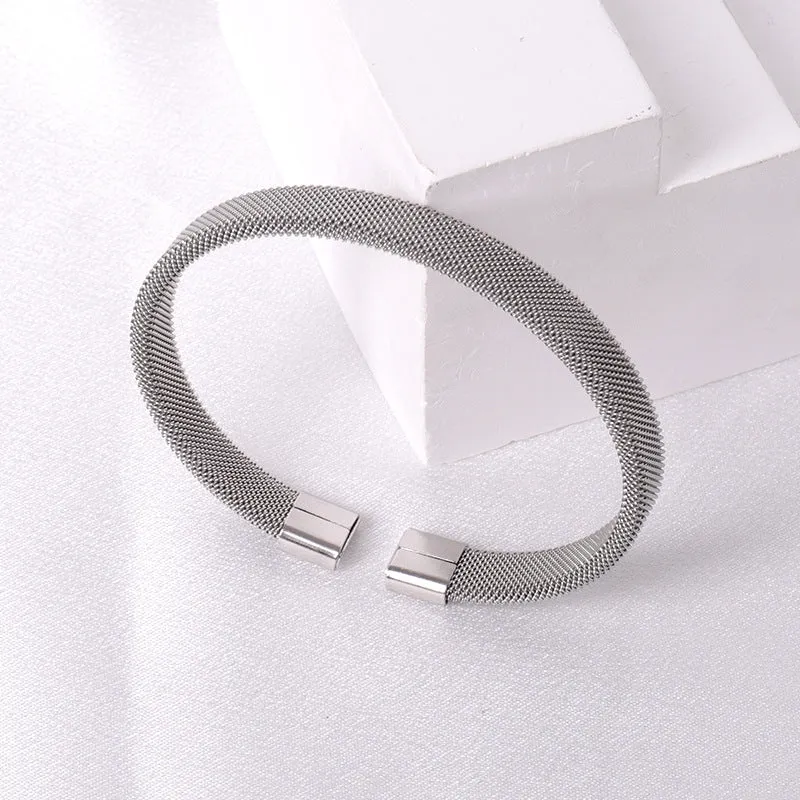 Wholesale Simple Steel Wire Braided C-shaped Bracelet Mesh Chain Titanium Steel Open Versatile Charm Bracelet