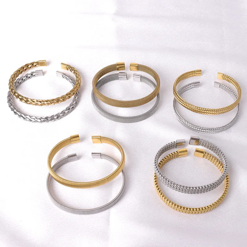 Wholesale Simple Steel Wire Braided C-shaped Bracelet Mesh Chain Titanium Steel Open Versatile Charm Bracelet light_wish_jewels