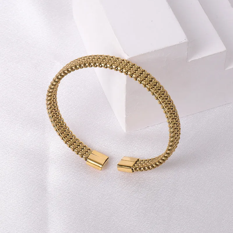 Wholesale Simple Steel Wire Braided C-shaped Bracelet Mesh Chain Titanium Steel Open Versatile Charm Bracelet