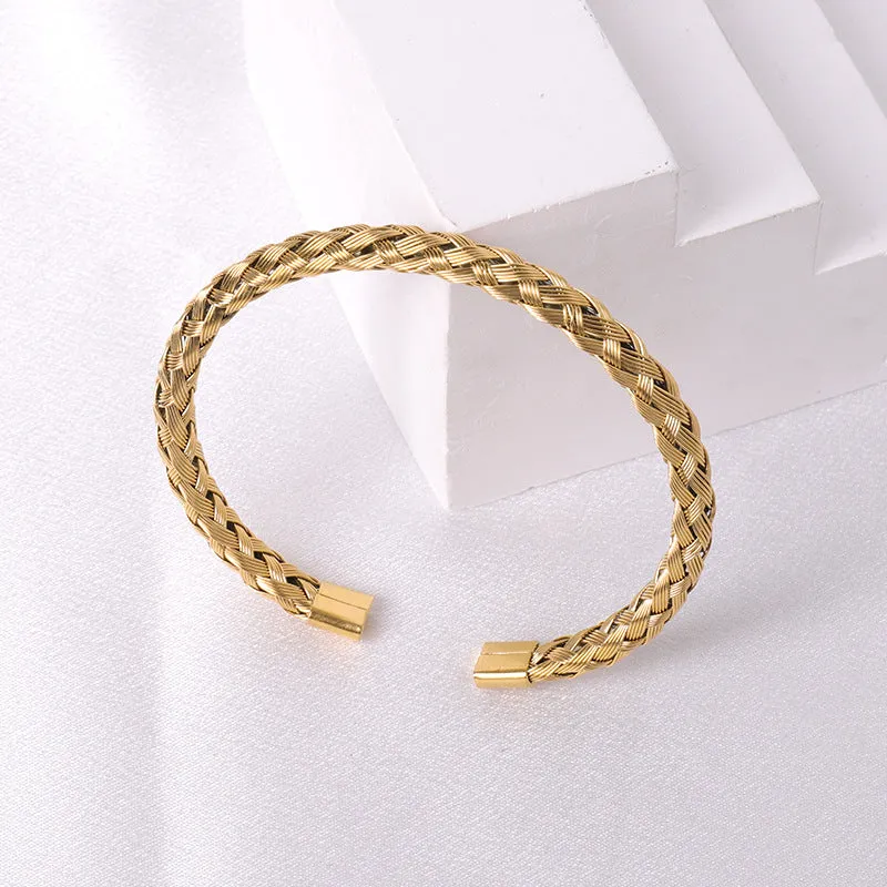 Wholesale Simple Steel Wire Braided C-shaped Bracelet Mesh Chain Titanium Steel Open Versatile Charm Bracelet