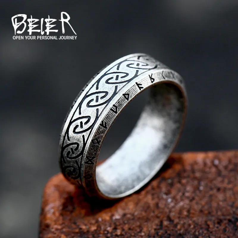 Wholesale simple titanium steel Nordic retro Viking letter stainless steel ring light_wish_jewels