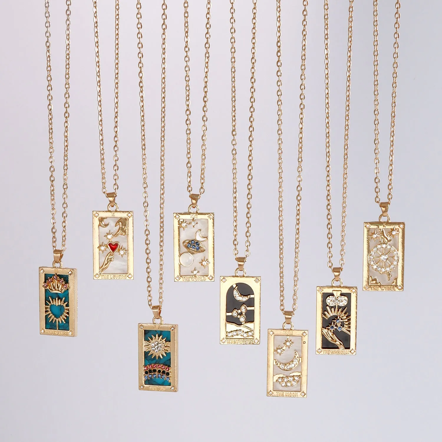 Wholesale Single Layer Metal Thin Chain Rectangular Tarot Card Square Necklace