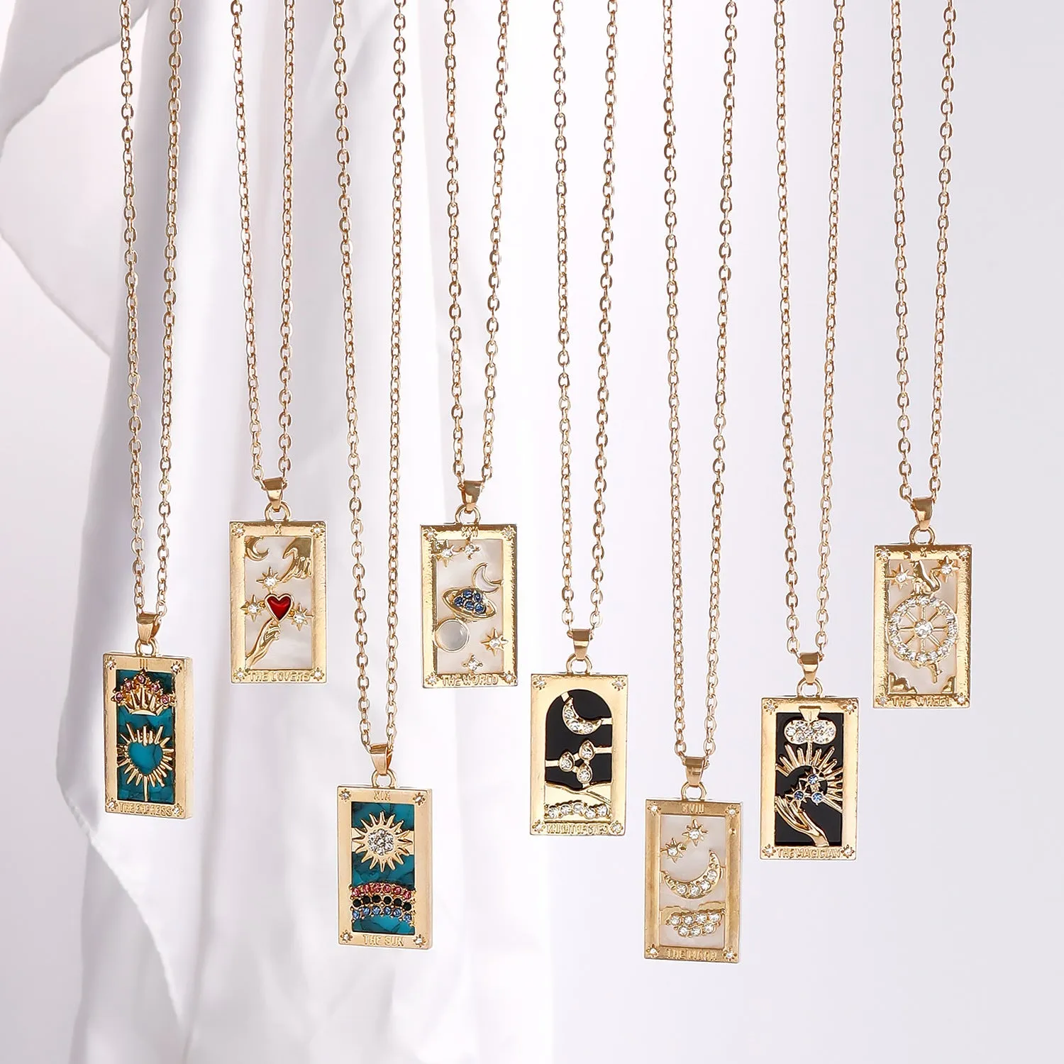 Wholesale Single Layer Metal Thin Chain Rectangular Tarot Card Square Necklace
