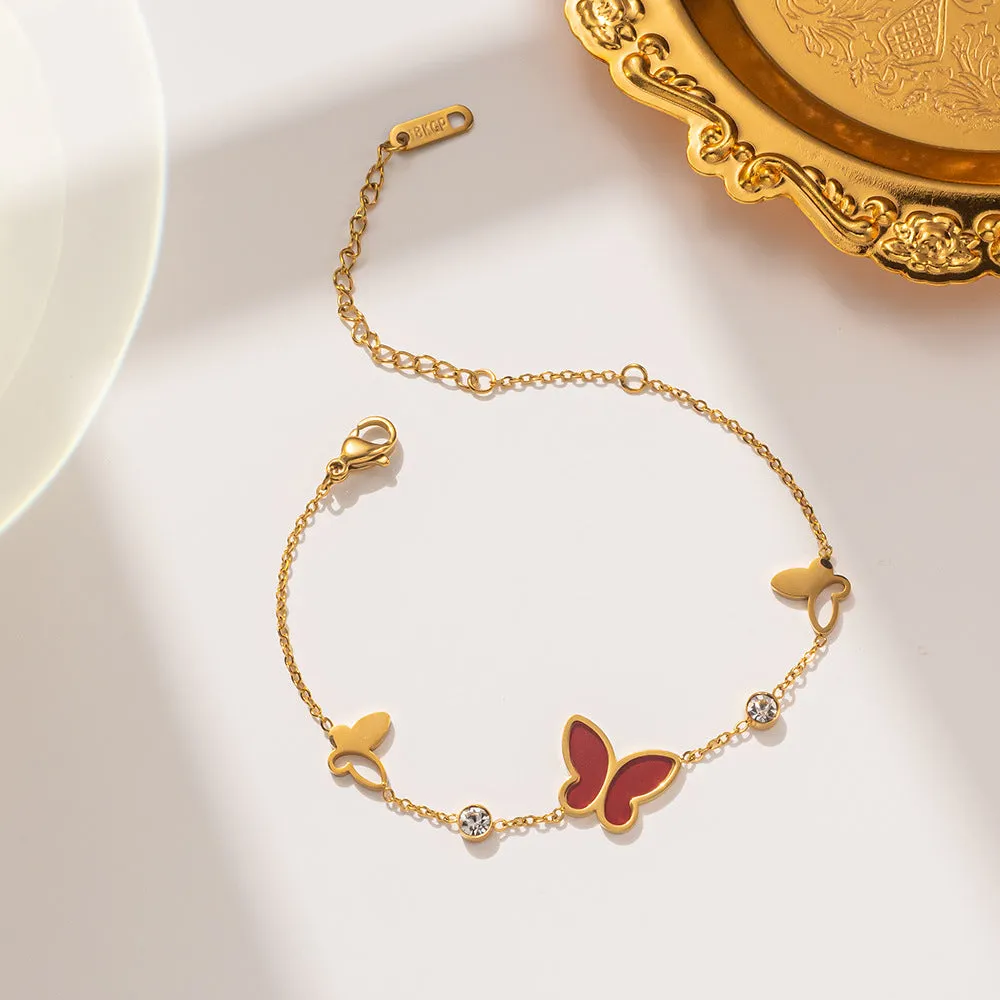Wholesale Skeleton Mother-of-pearl Butterfly Titanium Steel Three-dimensional Diamond Bracelet