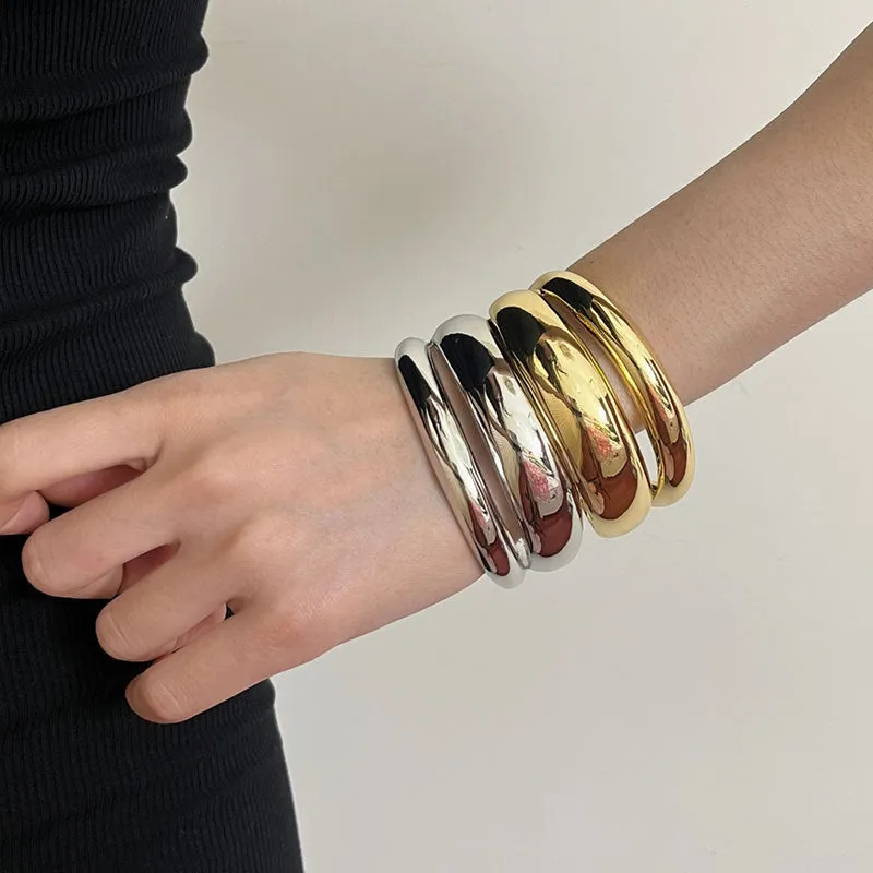 Wholesale Small irregular metal glossy open Bracelet cold style high-end light luxury personality wide version Bracelet light_wish_jewels