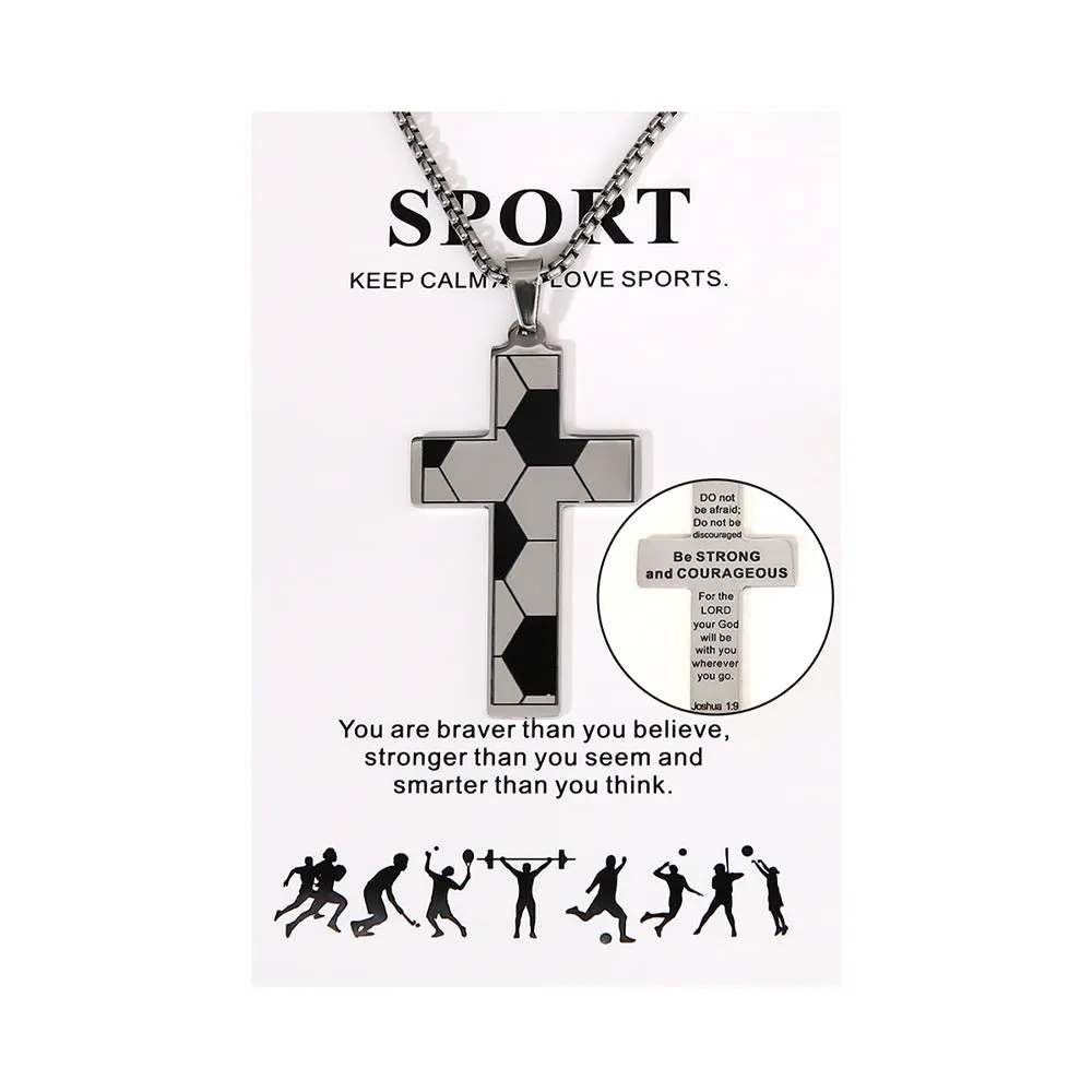 Wholesale Sports Style Basketball Rugby Football Stainless Steel Cross Pendant Necklace