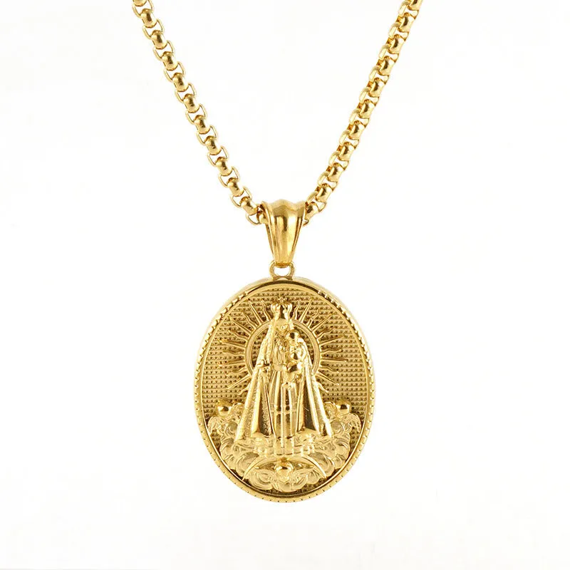 Wholesale Stainless Steel 18K Gold-plated Virgin Mary Vintage Necklace light_wish_jewels