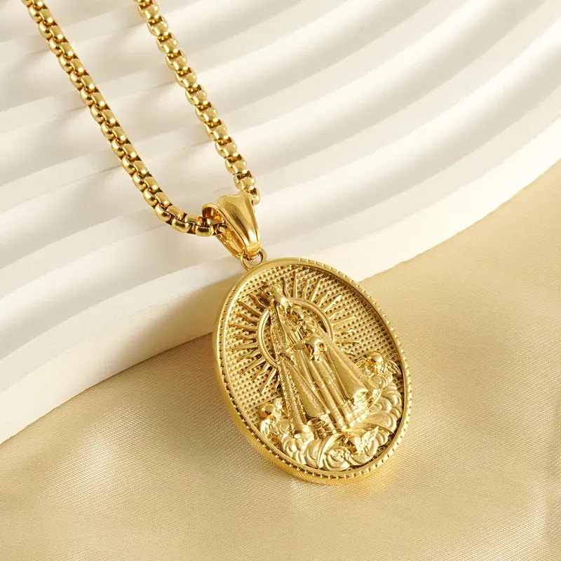 Wholesale Stainless Steel 18K Gold-plated Virgin Mary Vintage Necklace