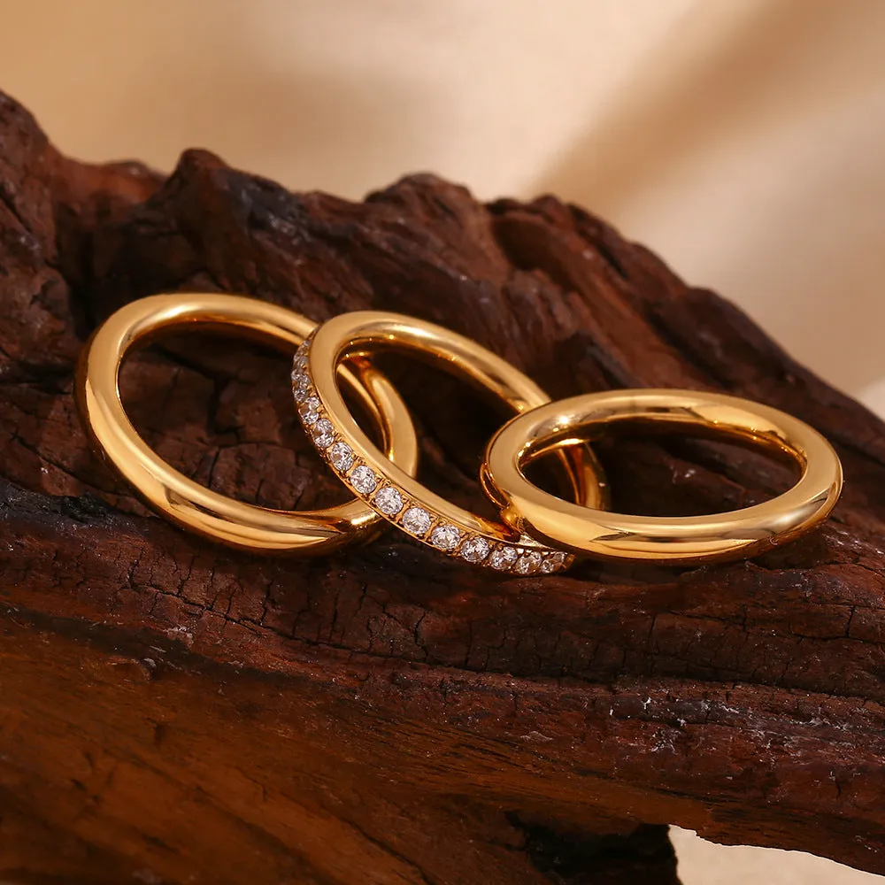 Wholesale Stainless Steel 18K Gold Plated Zircon Plain Three-layer Stacking Rings light_wish_jewels