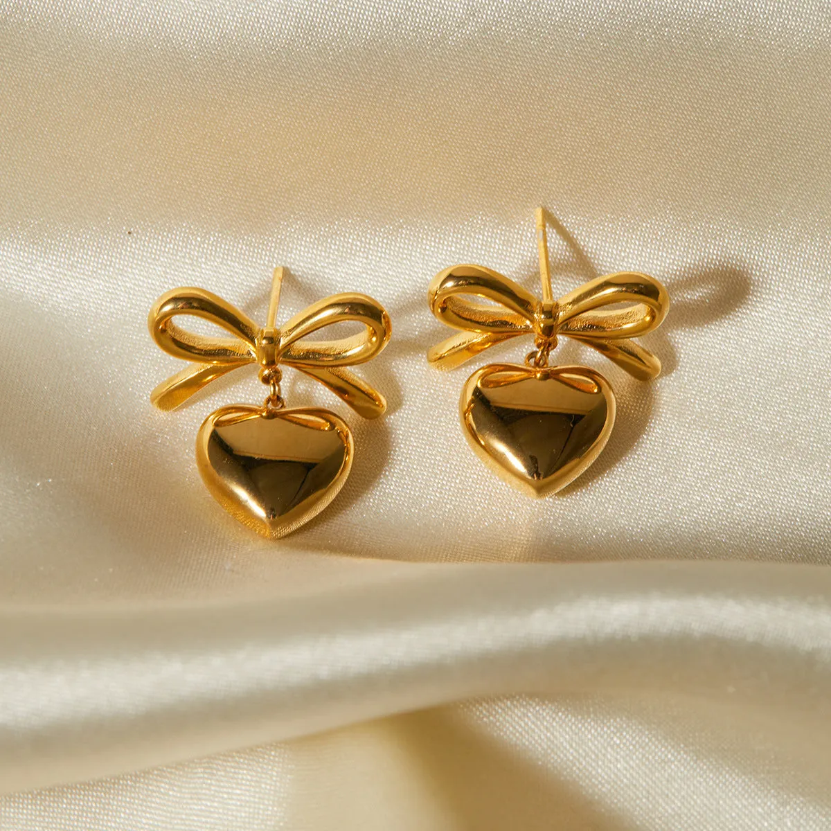 Wholesale Stainless Steel Bow Love Pendant Earrings light_wish_jewels