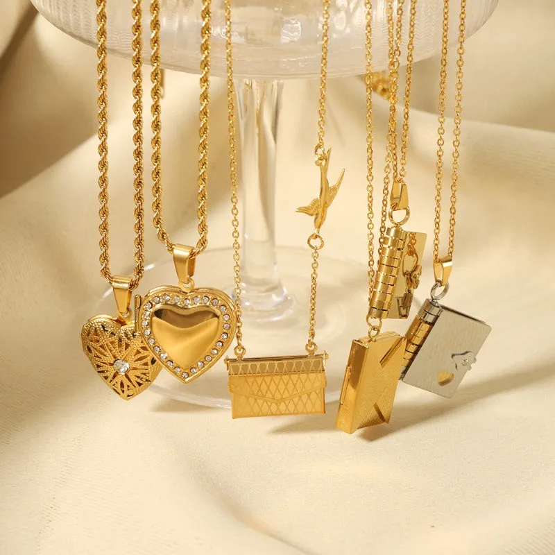 Wholesale Stainless Steel Couple Heart Book Necklaces light_wish_jewels