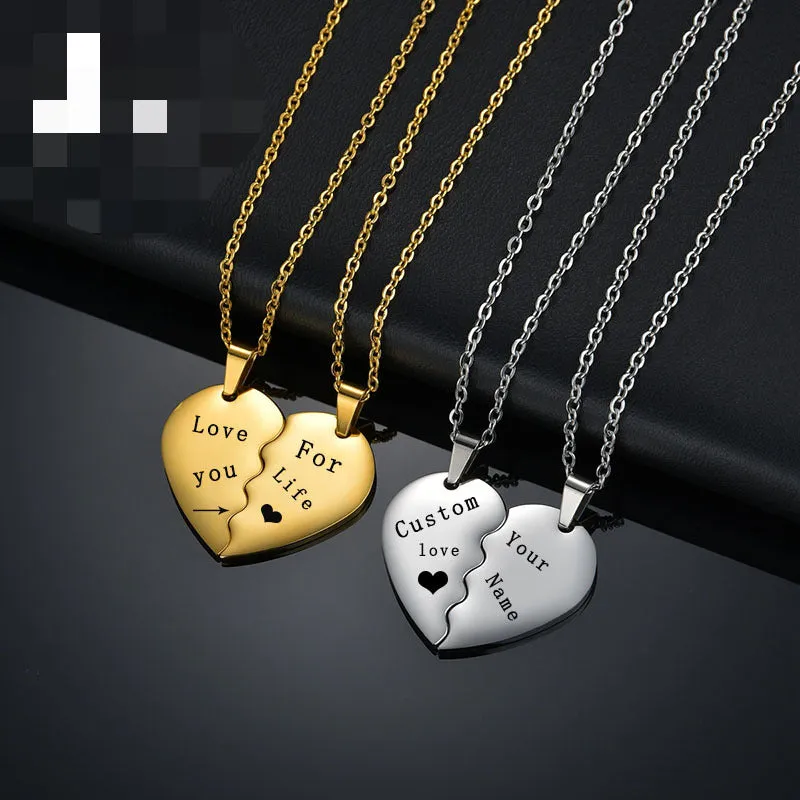 Wholesale Stainless Steel Double Half Heart Puzzle Couple Necklace light_wish_jewels