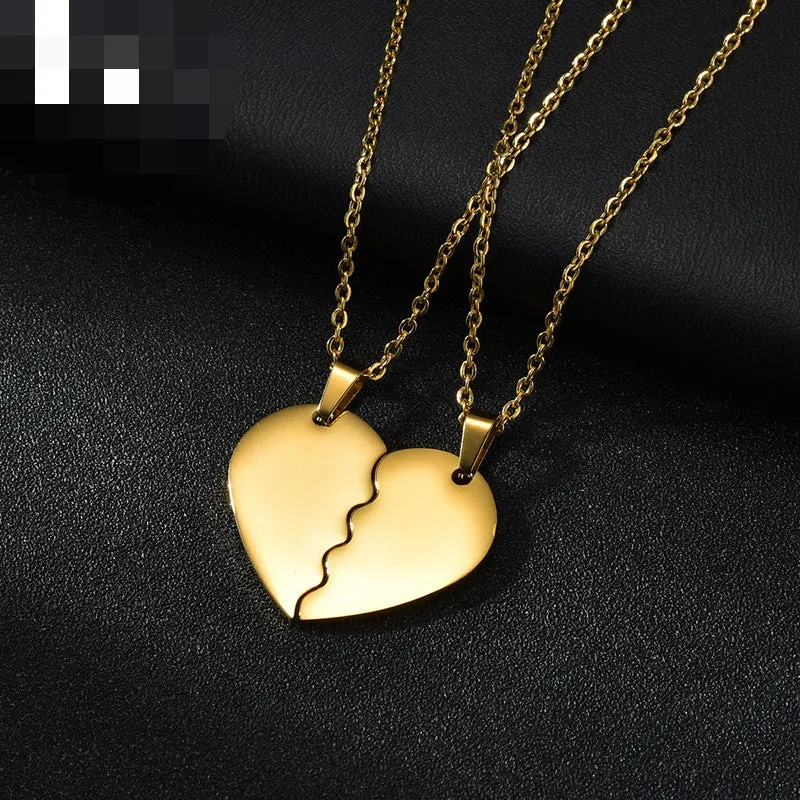 Wholesale Stainless Steel Double Half Heart Puzzle Couple Necklace
