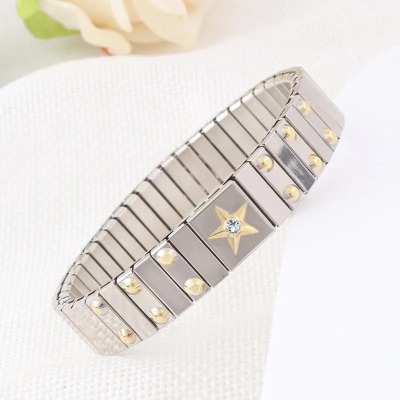 Wholesale Stainless Steel Fashion Gold Plated Pattern Stretch Bracelet light_wish_jewels
