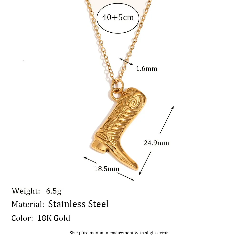 Wholesale Stainless Steel Gold Plated Western Cowboy Boot Pendant Necklace