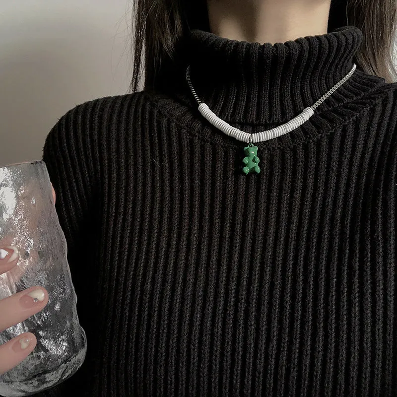 Wholesale Stainless Steel Green Bear Necklace