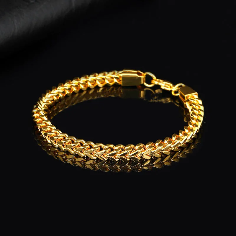 Wholesale Stainless steel hip-hop double row positive and negative chain braided bracelet