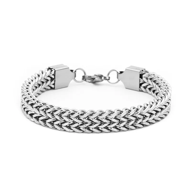 Wholesale Stainless steel hip-hop double row positive and negative chain braided bracelet light_wish_jewels
