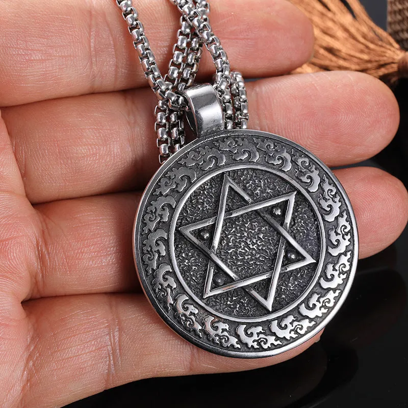 Wholesale Stainless Steel Hip Hop Six-pointed Star Pendant Necklace Star of David Jewish Religious Jewelry light_wish_jewels