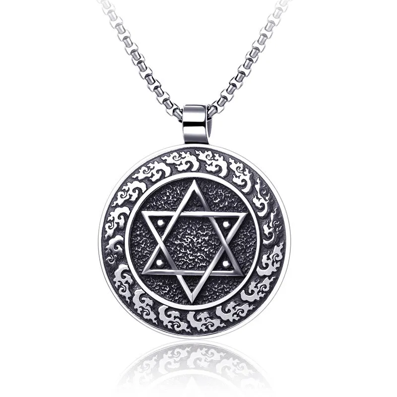 Wholesale Stainless Steel Hip Hop Six-pointed Star Pendant Necklace Star of David Jewish Religious Jewelry
