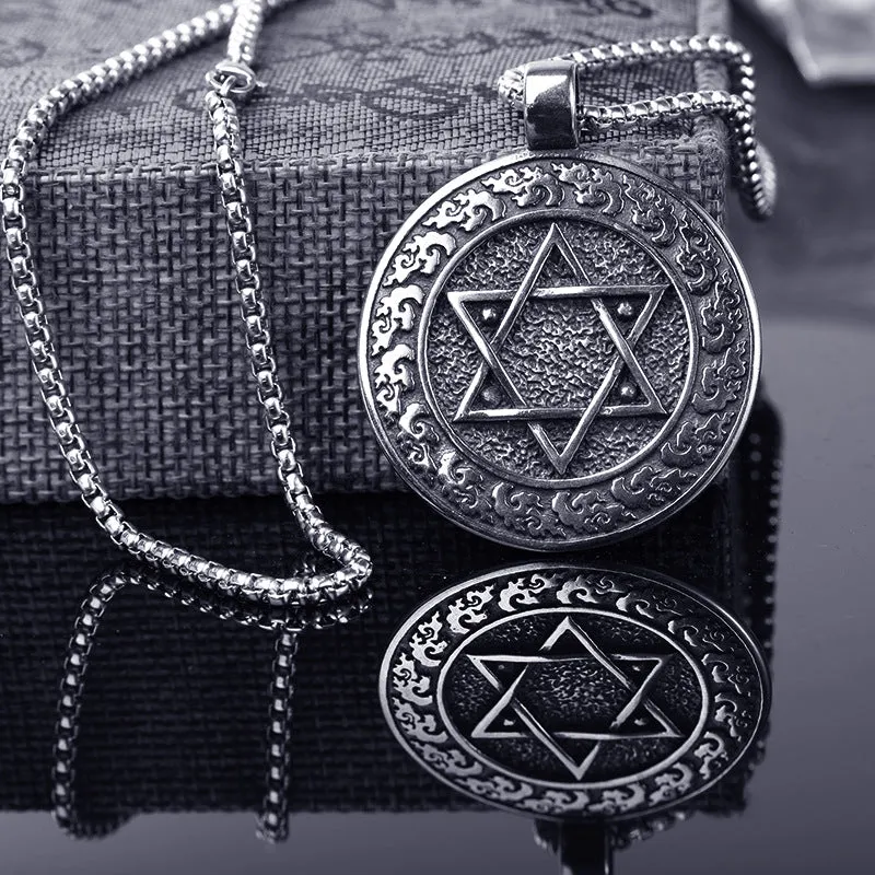 Wholesale Stainless Steel Hip Hop Six-pointed Star Pendant Necklace Star of David Jewish Religious Jewelry