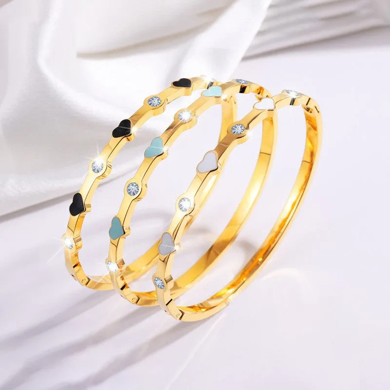 Wholesale Stainless Steel Love Heart Four Rhinestones Titanium Steel Bracelet light_wish_jewels
