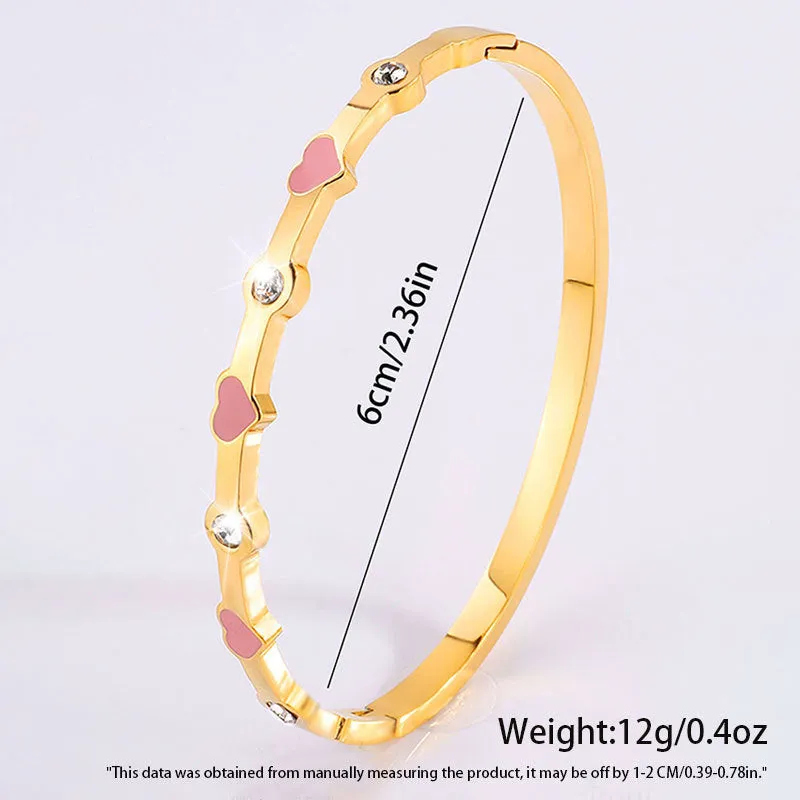 Wholesale Stainless Steel Love Heart Four Rhinestones Titanium Steel Bracelet