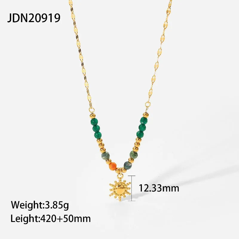 Wholesale stainless steel natural stone pendant necklace retro style