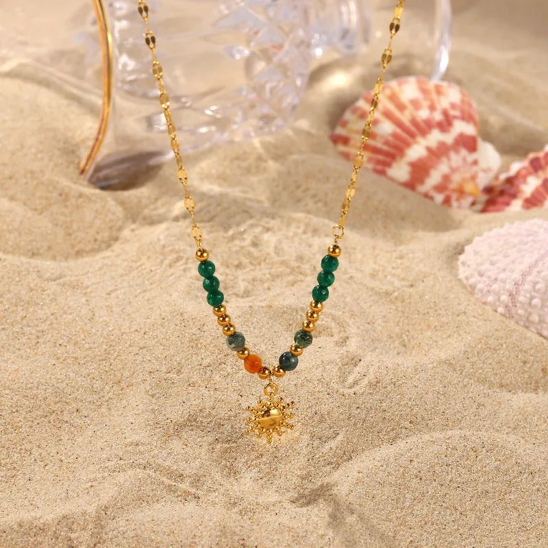 Wholesale stainless steel natural stone pendant necklace retro style