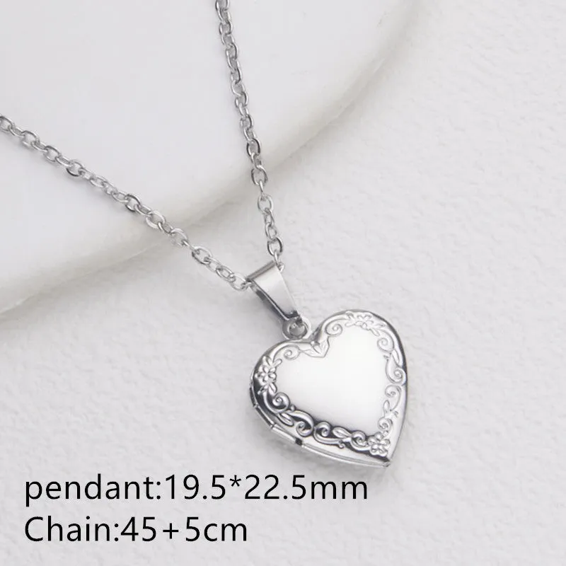 Wholesale Stainless Steel Necklace Gold Heart Pattern Frame Box Pendant O-Chain