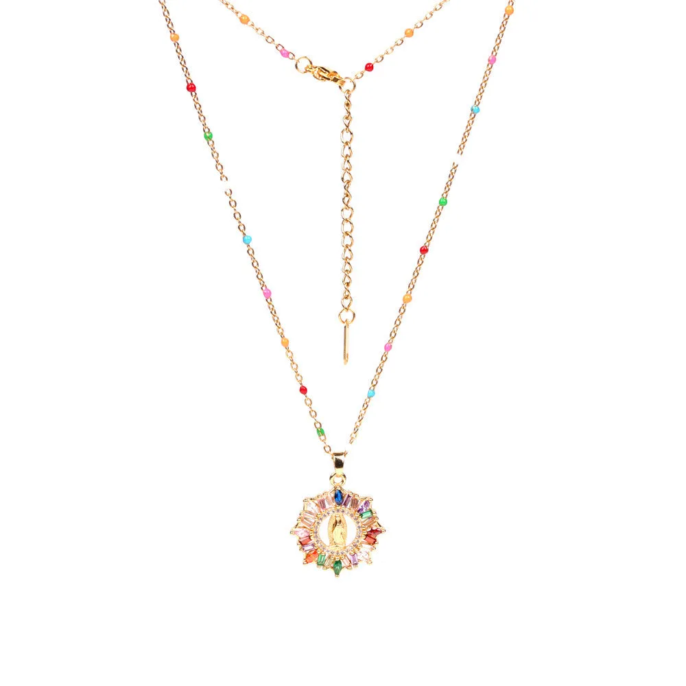 Wholesale Stainless Steel Round Hollow Colorful Creative Necklace