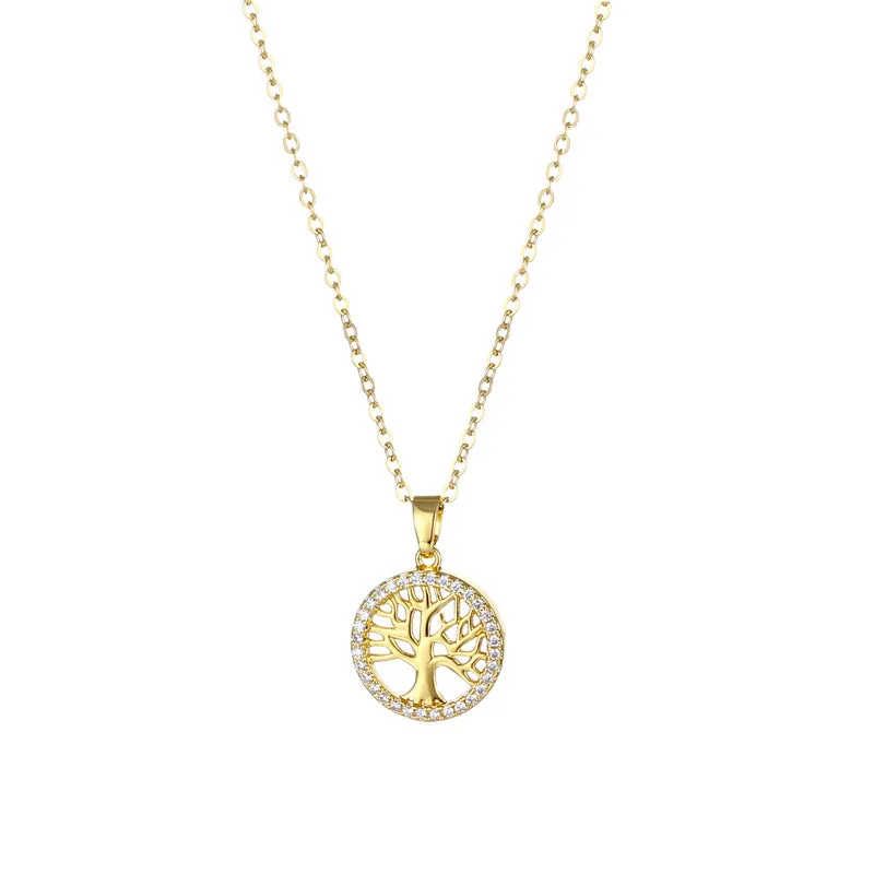 Wholesale Stainless Steel Round Hollow Tree of Life Pendant Necklace