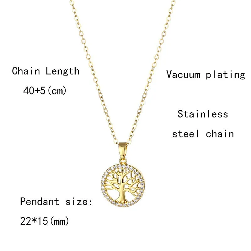 Wholesale Stainless Steel Round Hollow Tree of Life Pendant Necklace