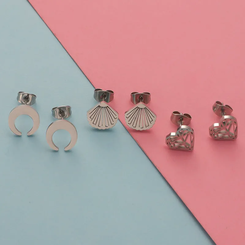 Wholesale stainless steel small earrings hollow heart simple personality earrings