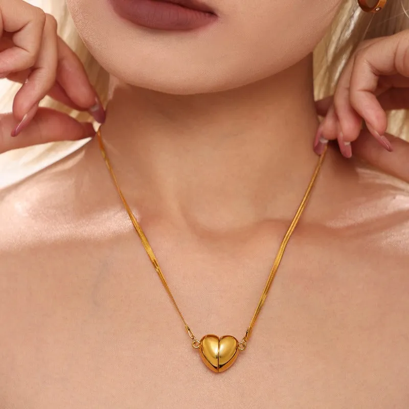 Wholesale Stainless Steel Sweet Love Heart Super Strong Magnet Detachable Clavicle Temperament Necklaces