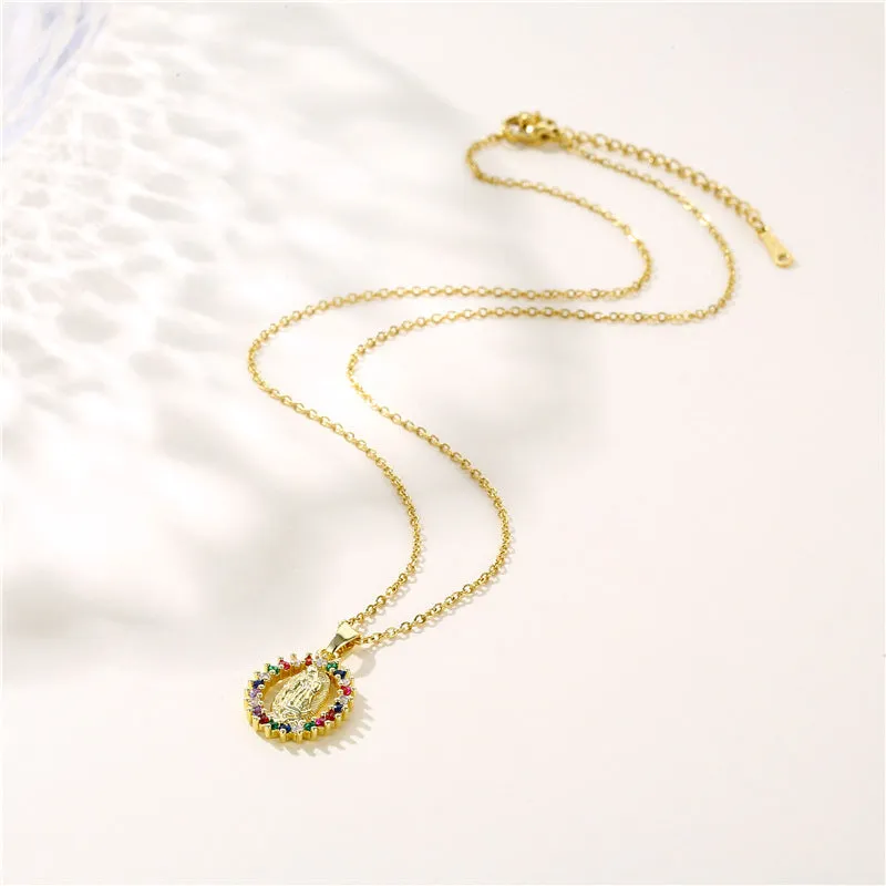 Wholesale Stainless Steel Virgin Mary Pendant Zircon Creative Necklace