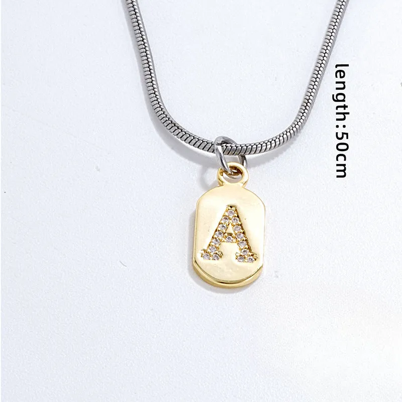 Wholesale Stainless Steel Zircon Inlaid English Letter Necklaces